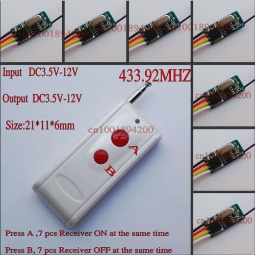Mos Mini RF Receiver Micro Remote Control Switches DC3.7V 4.5V 5V 6V 7.4V 9V 12V Small Wireless Power Remote ON OFF Switch7RX1TX
