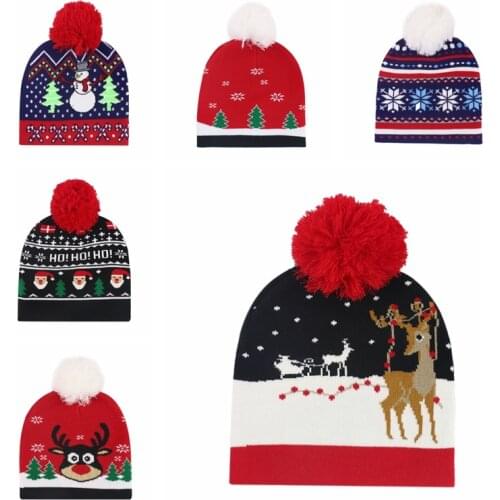 FOXMOTHER New Fashion Red Blue Snowman Deer Christmas Caps Warm Winter Beanie hats For Mens Womens bonnet gorro