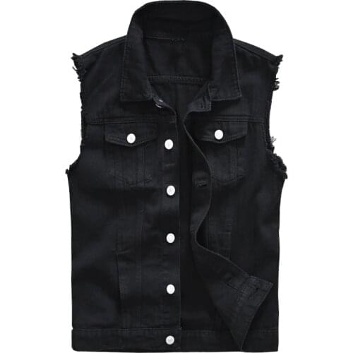 Sokotoo Mens Black Jean Vest Slim Fringe Denim Waistcoat Sleeveless Tank Top