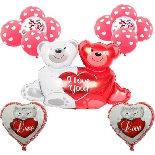 14 pcs wedding balloon set cartoon hug bear balloon two-color love latex balloon bear wedding decoration under balloon