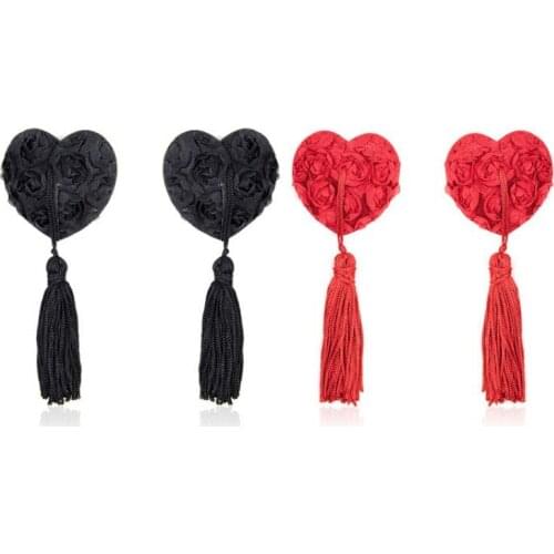 Chest Stickers Heart-shaped Rose Fringed Red Black Pink Pink Reuse Silicone Nipple Adult Health Supplies