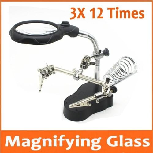 3.5X 12X Table Lamp Style LED Illuminated Desk Type Welding Frame Hand Loupe Magnifier Magnifying Glass for Circuit Board Repair