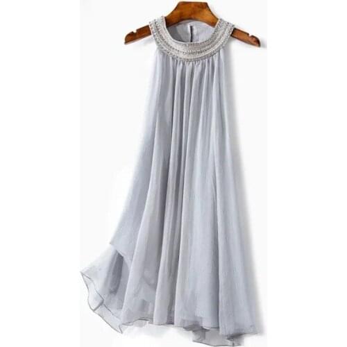 20 new sleeveless silk beaded dress with neck