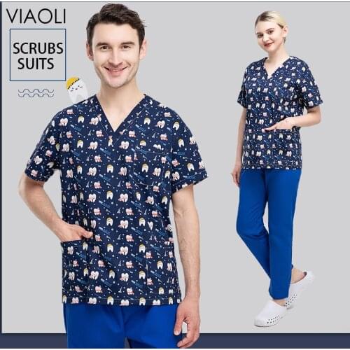 Beauty Salon Clothes Spa Scrub Shirt Scrub V-neck Tops Uniform Unisex Workwear Pet Grooming Institution Spa Uniform Medical Tops