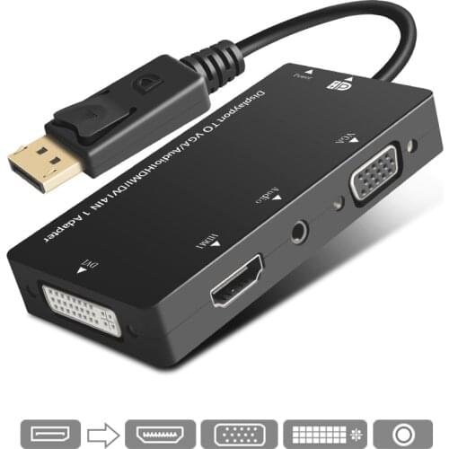 3 In 1 DisplayPort DP To HDMI DVI support 1080P HD DP To VGA Female Adapter Converter Cable box with Audio For PC TV Projector