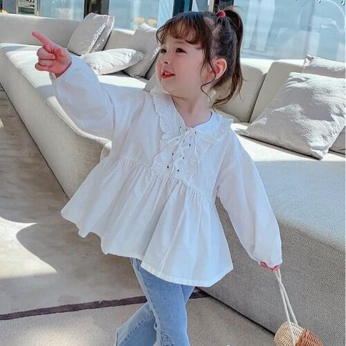 Casual White Children Clothes Spring Summer Girls Cotton Blouses Shirts Kids Teenagers Outwear Breathable High Quality