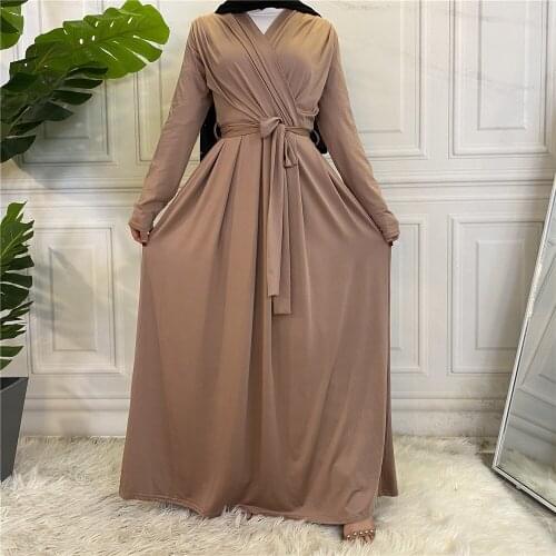 Ramadan Eid Mubarak Silky Abaya Dubai Muslim Dress Kaftan Dresses Islamic Abayas Womens Vestidos Robe Priere Longue Femme F2711