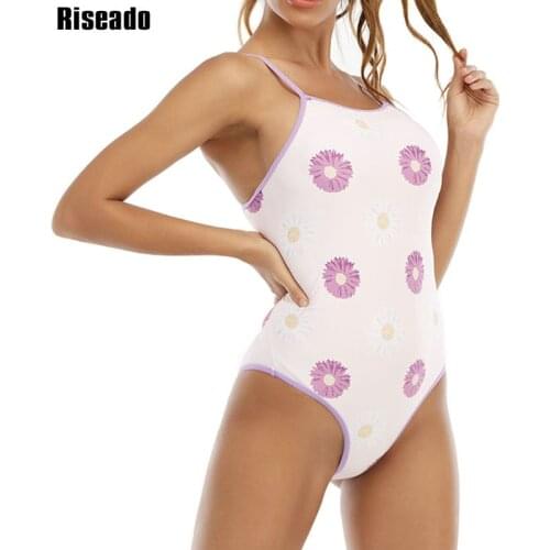 Riseado Floral Print One Piece Swimsuits Cut Out Swimwear Women 2021 Backless Bathing Suit String Strap Sexy Bodysuit Beach Wear