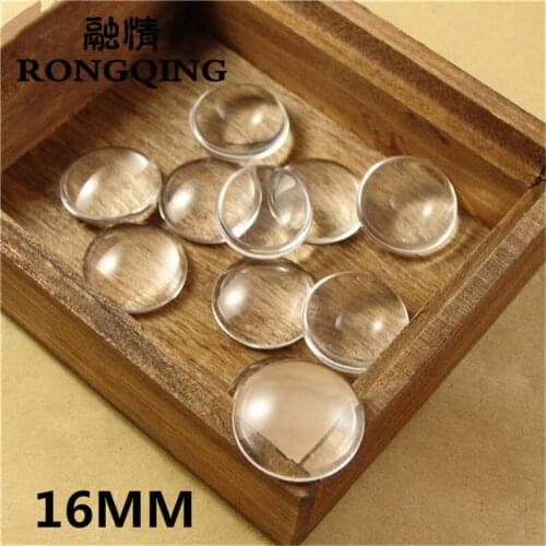 RONGQING 100pcs/lot 16MM Round Cabochon 16MM Clear Flat Back Beads for Jewelry Making