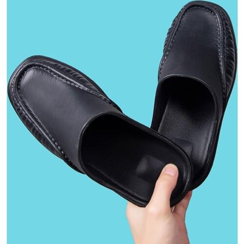 Big Size 47 Summer Slippers Slip On Shoes Men Sandals Classic Leather For Male Soft Beach Sandalias Zapatos Hombre Slides