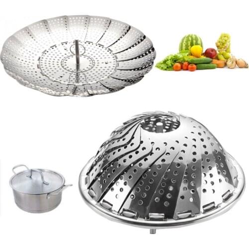 Folding Stainless Steel Steamer Vegetable Kitchen Fruit Food Basket Mesh Steamer Rack Cookware And Utensils For Cooking Steam