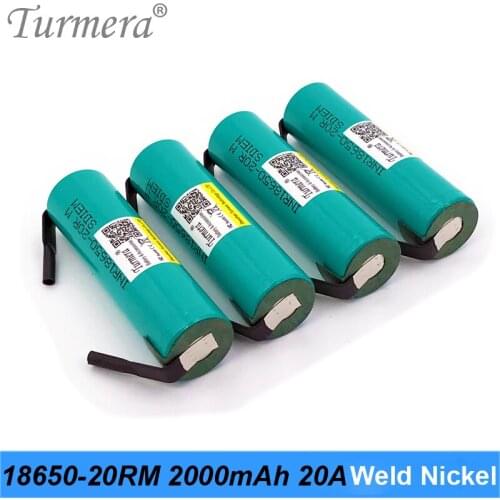 Turmera 18650 2000mAh 20A Battery INR18650-20RM 3.6V Soldering Nickel for Tool Screwdriver and Vacuum Cleaner Battery Use 4Piece