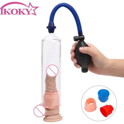 IKOKY Penis Pump Enlargement Extender Male Masturbation Vacuum Pump Delayed Ejaculation Erection Climax Sex Toys For Men