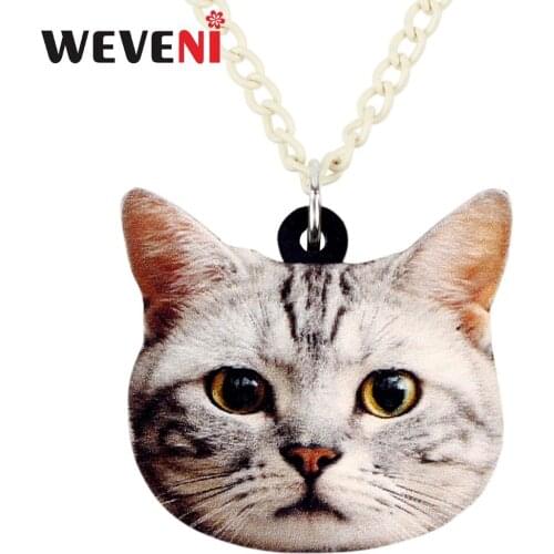 WEVENI Acrylic Anime Cat Kitten Necklace Pendant Chain Choker Fashion Bijoux Jewelry For Women Girls Collier Kids Gifts Dropship