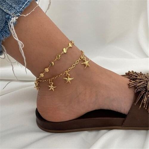 YADA gold Color starfish Anklets for Women Foot Starfish ankle Barefoot Sandals Multilayer alloy Bracelet ankle Female AT200081