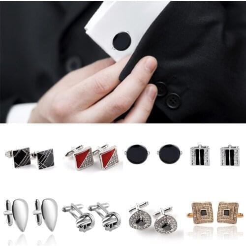 One Pair Crystal Business Shirt Cufflinks Cuff Button Alloy Jewelry Party Decor Mens Fashion Wedding Shirt Cuff Buttons Gift