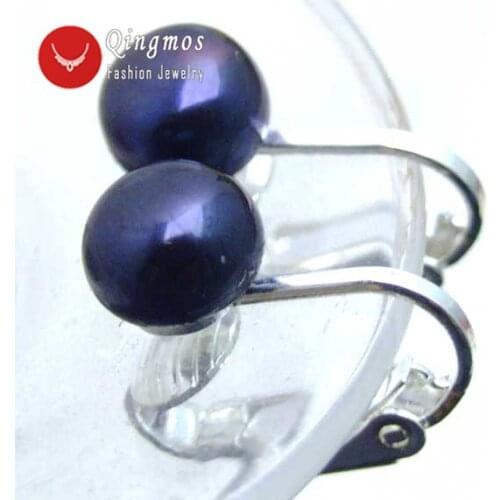 Qingmos Trendy Pearl Clip on Earrings for Women with 7-8mm Natural Black Flat Round Pearl Earring Sterling Silver S925 Clip-340