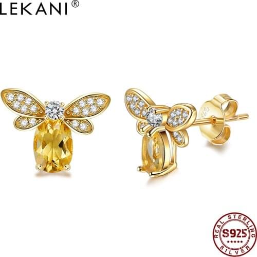 LEKANI Cute Bee Earring For Women 925 Sterling Silver 5A Clear Cubic Zirconia Stud Earrings Anniversary Fine Jewelry New Arrival