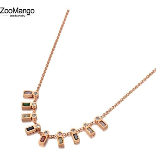 ZooMango Trendy Colorful Cubic Zirconia Charm Pendant Necklace For Women Stainless Steel Bohemia Party Necklace Jewelry ZN20136