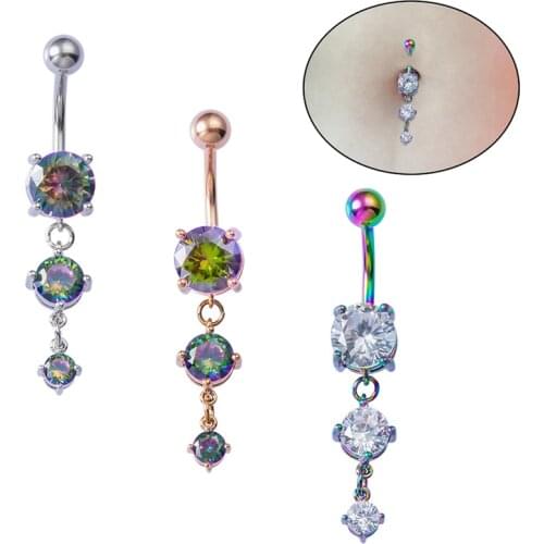1pc Sexy Dangling Belly Button Rings Navel Ring Piercing Bar Crystal Zircon Nombril Ombligo Woman Drop Body Jewelry Barbell 14g