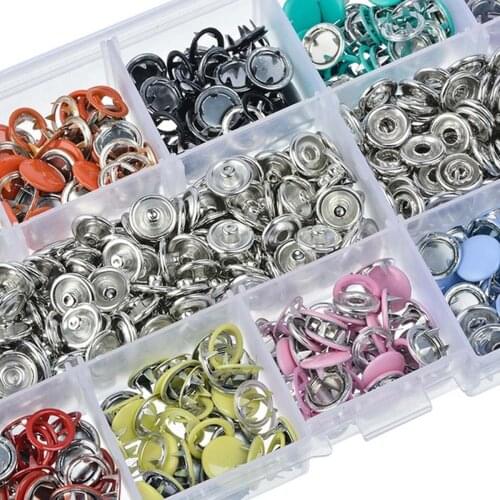 100/200Sets Metal Buttons Clothes Sewing 9.5/10mm Prong Ring Press Studs Snap Fasteners + Clip Pliers Sewing DIY Accessories