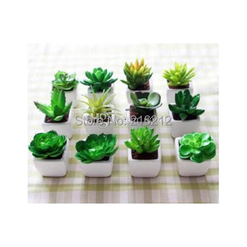 144pcs Decorative flower pot planters artificial plants with vase bonsai tropical cactus fake succulent plant potted on the desk