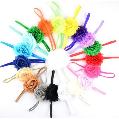 20 pcs/lot , Shabby Chic Chiffon Flower Skinny Elastic Headband Photo Prop