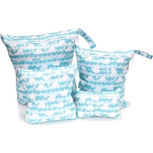 4 Pcs/Set Fashion Print Baby Diaper Storage Bags Reusable Washable Travel Nappy Pouch Waterproof Nappy Wet Dry Cloth Organizer