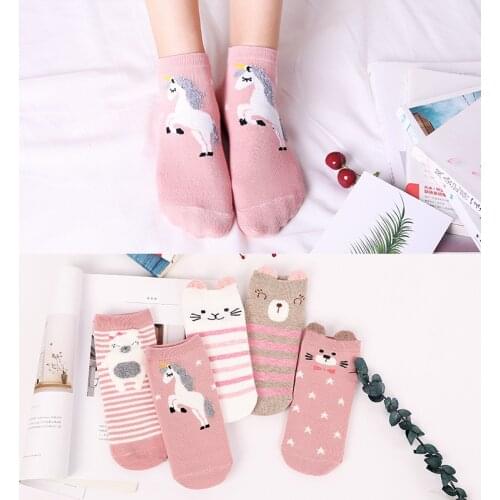 5 Pairs New Cute Socks Women Harajuku Animal Cartoon Lovely Cotton Socks Meias Kawaii Frilly Socks Set Ladies Female Size34-40