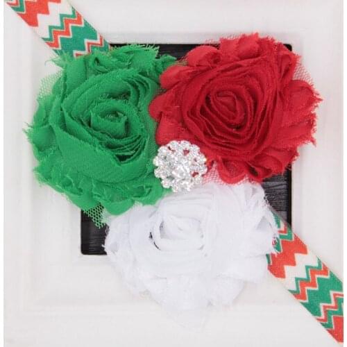 5pcs/lot Red Green White Christmas Gift Hair Accessory Flower Hair Headband with Rhinestone for Children Cute Headwear