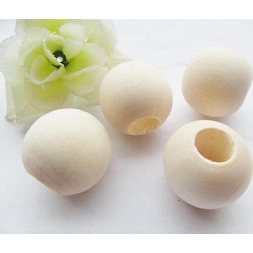 50pcs Good Quality 30mm Unfinished Round Ball Natural Wood Spacer Beads Charm Finding,Big Hole Middle, DIY Accessory Jewellry