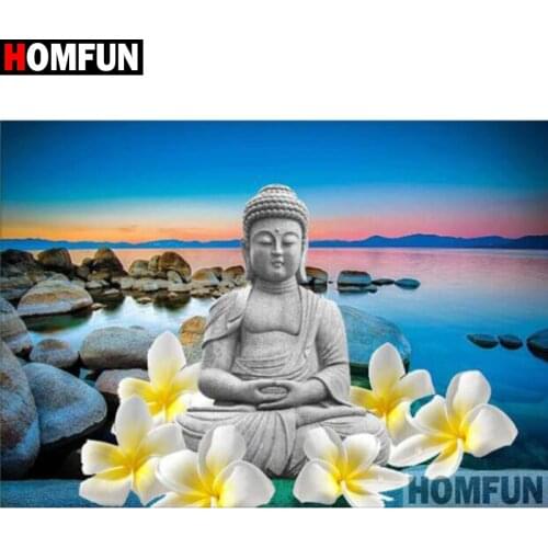 HOMFUN Full Square/Round Drill 5D DIY Diamond Painting "Flower landscape buddha" Embroidery Cross Stitch 5D Home Decor A30066