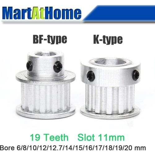 Aluminum Timing Pulley XL19 19T 19-Teeth Slot Width 11mm BF-type/K-type Boss 22mm/25mm/35mm Bore 6~20mm for 3D Printer
