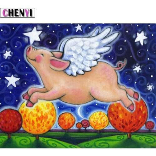 CHENYI 5D Diamond Painting Full Square Drill Diy Diamond Embroidery Angel Pig Mosaic Diamonds Cross Stitch Room Decoration Gift