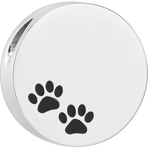Cremartion Jewelry Stainless Steel Round Shape Memorial Urn Necklace Hold DogCat Paw Print Cremation Jewelry Pendant For Pet Ash