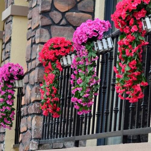 Orchid Flower Garland Vine Violet Wall Hanging Basket Flower Artificial Ivy Leaf Hanging Plant Wedding Home Party Garden Balcony