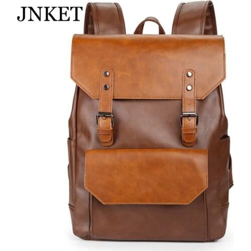 JNKET New Vintage Men PU Leather Backpacks Travel Pack Laptop Bagpack School Bags Large Capacity Backpacks