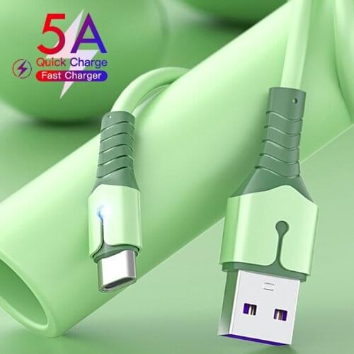LED Liquid Silicone USB Cable 5A Fast Charging Sync Data Cord Mobile Phone USB C Type-C Charge Wire For Xiaomi 11 10 Huawei P40