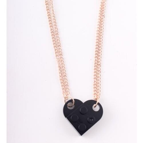 Brick Block Necklace-2pcs Heart Rose Gold Necklaces Set for Couples Friendship Girlfriend Couples Valentines Day BFF