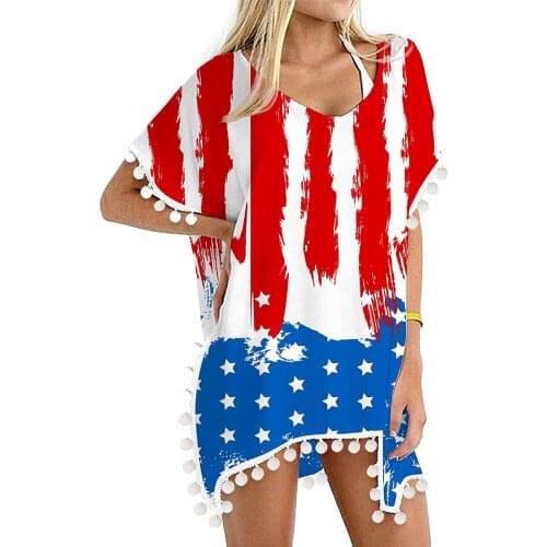 Swimsuit Womens Trim Kaftan Chiffon Tassels Summer Swimwear Beach Pattern Holiday Blouse Loose Bikini Beach Cover Up Tops Dress