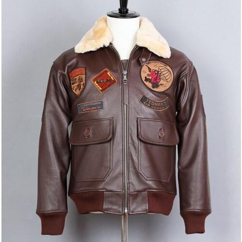 AVIREX FLY Fashion Motorcycle Jacket Fur Collar Air Force Genuine Leather Jacket Men Cowskin G1 Bomber Jacket Loose Winter Coat