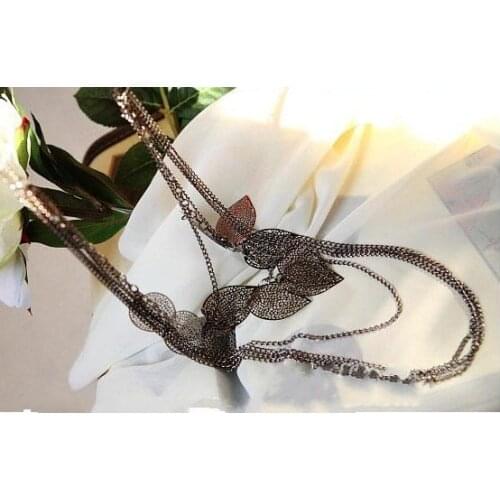 Hot Selling New Arrival Silvery Light Leaf Multi-Layer Long Necklace 2020