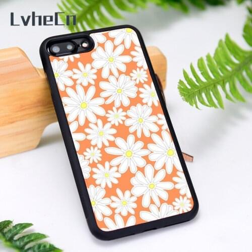 LvheCn Silicone Rubber Phone Case Cover for iPhone 6 6S 7 8 Plus X XS XR 11 12 Mini Pro Max Bright Happy Daisies Vibrant Orange