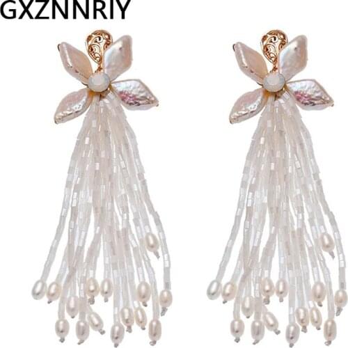 Fashion Shell Earrings for Women Accessories Handmade Bridal Wedding Pearl Tassels Drop Earring 2021 Party Bride Jewelry Gifts
