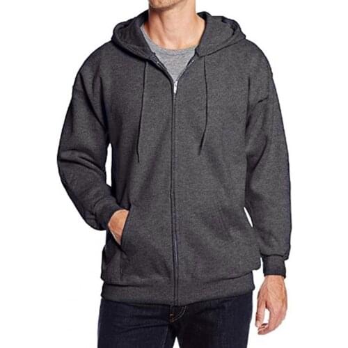 M-3XL Hooded Long Sleeve Men Jacket Drawstring Zipper Closure Solid Color Casual Sweatshirt Male Clothing
