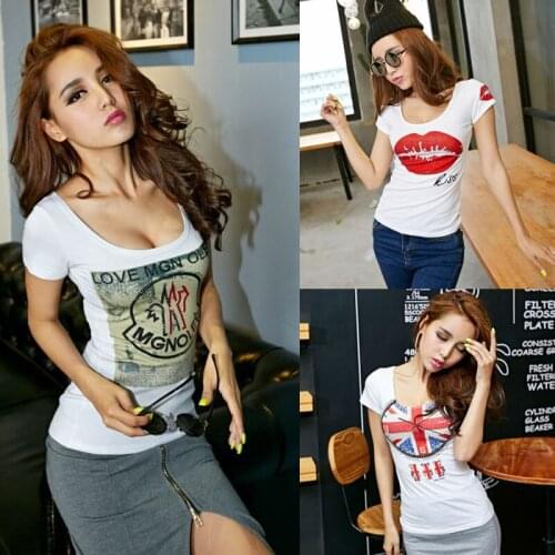 New summer tops women beading t-shirts o-neck short sleeve sexy slim t shirt women Peking opera print tees camisetas mujer