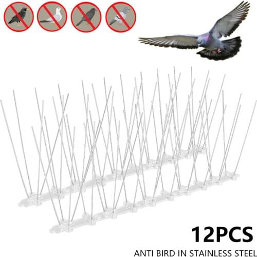 12pc Repeller Bird and Pigeon Spikes Deterrent Stainless Steel Sturdy Bird Spikes Kit Bird Control Spikes for Home Towers Roofs