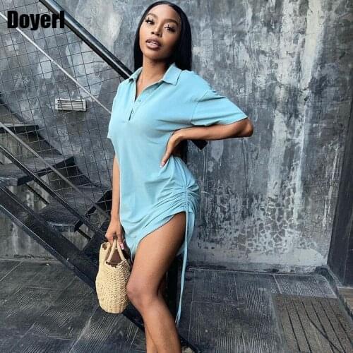 Ruched Drawstring Shirt Dress Women Fashion Turn Down Collar Mini Button Up T Shirt Dress Casual Short Sleeve Summer Women Dress