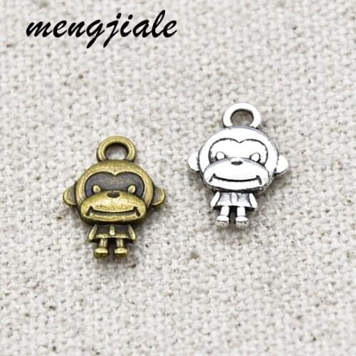 30pcs Cartoon style Two Color Monkey Charms Alloy Metal Animals Pendants for DIY Jewelry Accessories Making 15*10mm