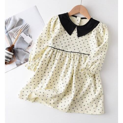 Girls Casual Dresses Spring Autumn Kids Party Costumes For Girl 1-5 Years Long Sleeve Children Peter Pan Collar Dot Clothes